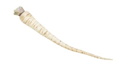 Beyaz arkaplanda izole edilmiş maydanoz kökü