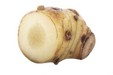 beyaz arka planda izole galanga kökü, yakın çekim  