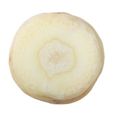 maydanoz kökü dilimi beyaz arka plan üzerinde izole