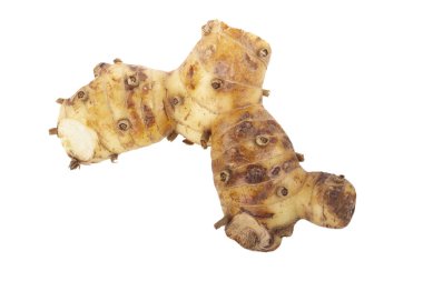 beyaz arka planda izole galanga kökü, yakın çekim  