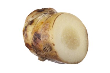 beyaz arka planda izole galanga kökü, yakın çekim  