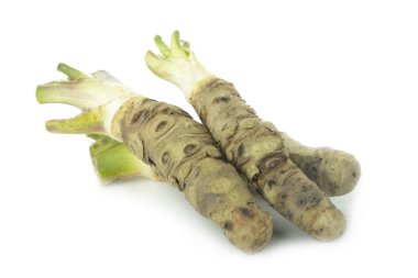 beyaz arka plan üzerinde izole wasabi kökleri, yakın çekim  