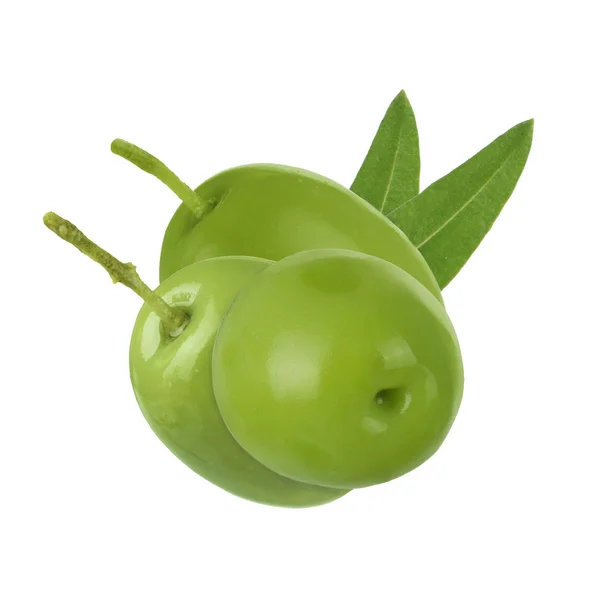 Зеленые Оливки Белом Фоне — стоковое фото