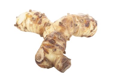 beyaz arka planda izole galanga kökü, yakın çekim  