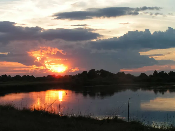 Fishing Sunset Banks Beautiful River Feeder — Stock Photo, Image