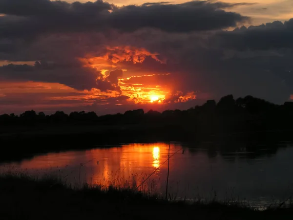 Fishing Sunset Banks Beautiful River Feeder — Stock Photo, Image