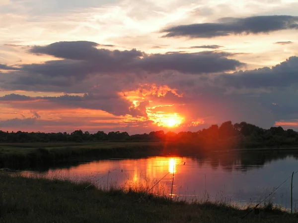 Fishing Sunset Banks Beautiful River Feeder — Stock Photo, Image