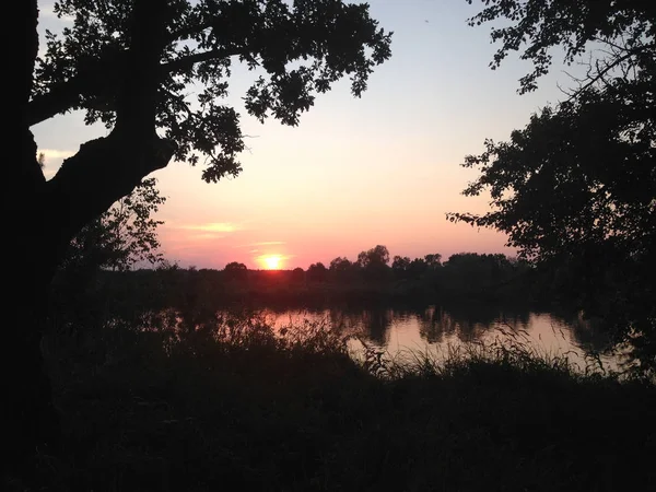 Fishing Sunset Banks Beautiful River Feeder — Stock Photo, Image