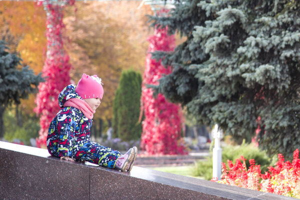 Маленькая девочка, катающаяся в парке на американских горках. Осень. Яркие цвета. Счастливый ребенок
.