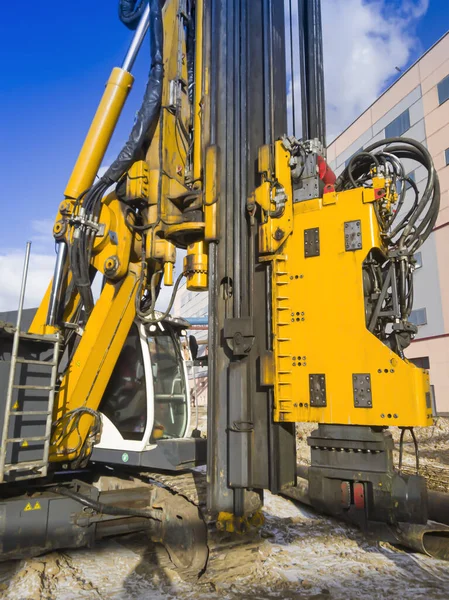 Kraftfull Hydraulisk Borrrigg Borrning Och Stapling Stiftelser Inom Byggbranschen Geologi — Stockfoto