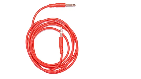 Orange Audio Stereo Cable Universal Изолированный Белый Фон Копирование Текста — стоковое фото