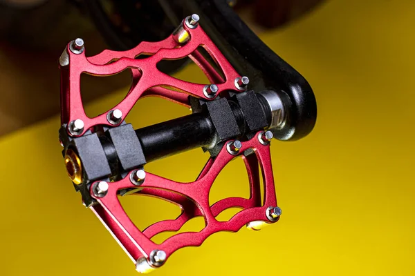 Bicycle pedal. Sports bike design element. Spot and technology. Close-up. Leisure.