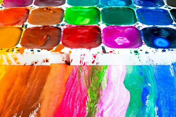 Vernici Multicolori Acquerello Pennelli Materiali Disegno Creatività Vernici Base Acqua — Foto Stock