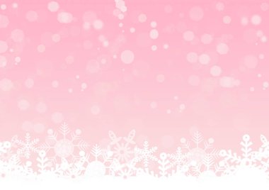 Winter background with snowflakes. White snow flakes on bottom side with bokeh on pink color background