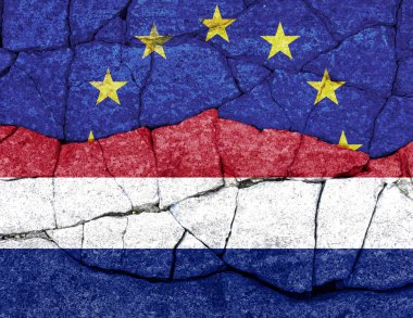 Kırık duvarda AB ve Hollanda bayrakları