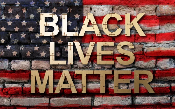黑人生活物质口号美国国旗，墙背景 — 图库照片