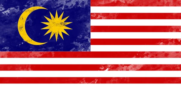 Прапор Малайзії з аквареллю кисть, грандж стиль — стокове фото
