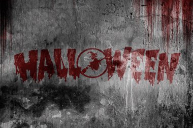 eski korkunç duvarda kan ile mutlu halloween metin