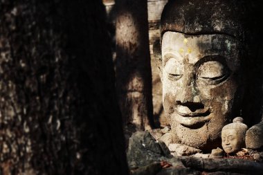 Worship of buddha statue in Thailand, History of Thailand. Buddha statue at Chiangmai Historical temple. Chiang Mai Province, Thailand , Asia