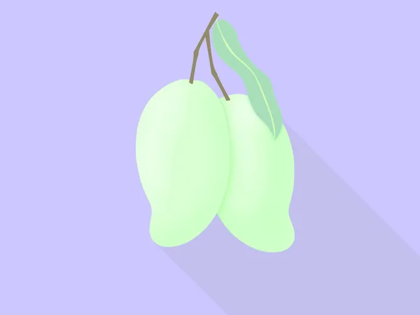 Dwa zielone mango tropikalnej ikony owoców na plakat w płaskiej konstrukcji na fioletowym tle — Zdjęcie stockowe