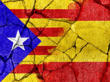 İspanya ve Katalan ülke arasındaki bölünme iletişim kurmak için çatlak çimento üzerinde Katalonya bayrağı