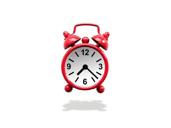 Reloj despertador retro rojo aislado sobre fondo blanco con sombra, toma de estudio —  Fotos de Stock