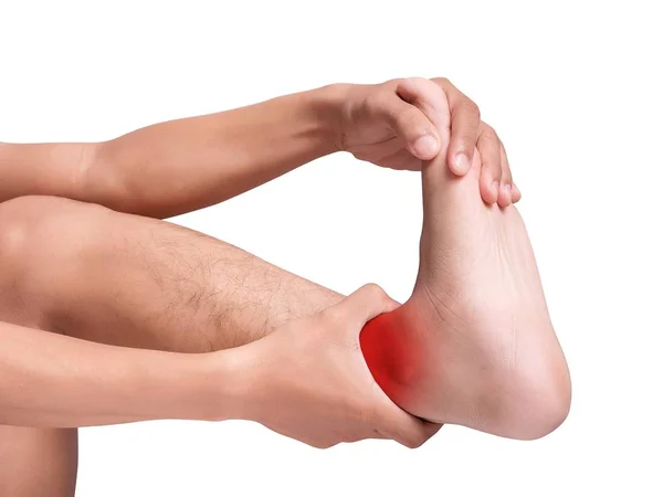 Man Suffering Cramp Using Hand Massage Painful Foot Ankle Red — Stock Photo, Image