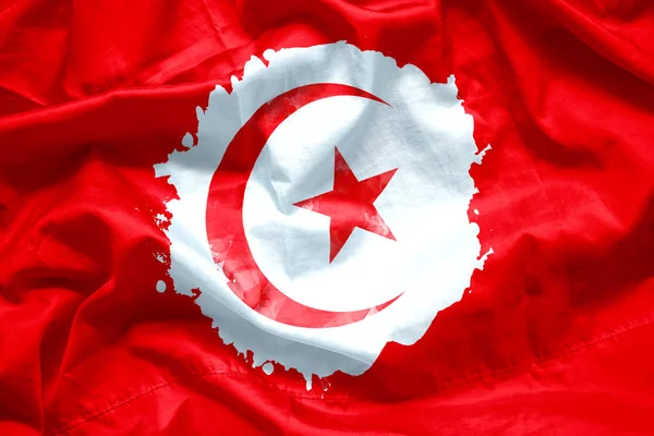 Drapeau République Tunisie Par Pinceau Aquarelle Sur Toile Style Grunge — Photo