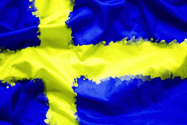 Flag Kingdom Sweden Watercolor Paint Brush Canvas Fabric Grunge Style — Stock Photo, Image