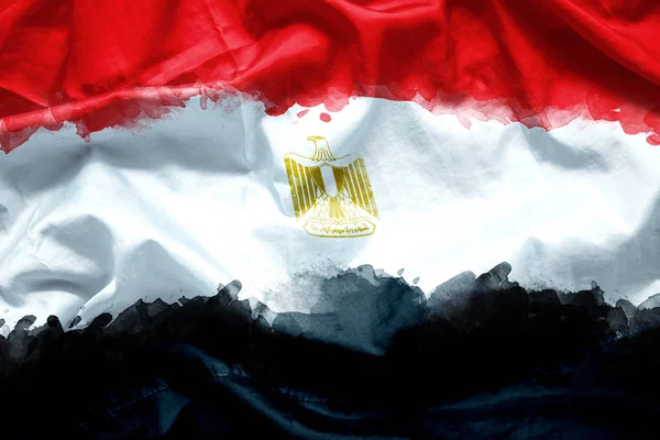 Bandiera Repubblica Araba Egitto Con Pennello Acquerello Tela Stile Grunge — Foto Stock
