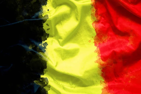 Flagga Konungariket Belgien Genom Akvarell Pensel Duk Tyg Grunge Stil — Stockfoto