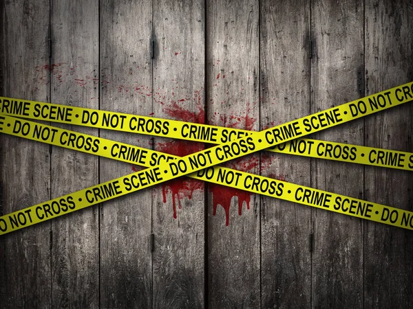 Crime Scene niet cross tape met bloedige muur achtergrond. horror thema — Stockfoto