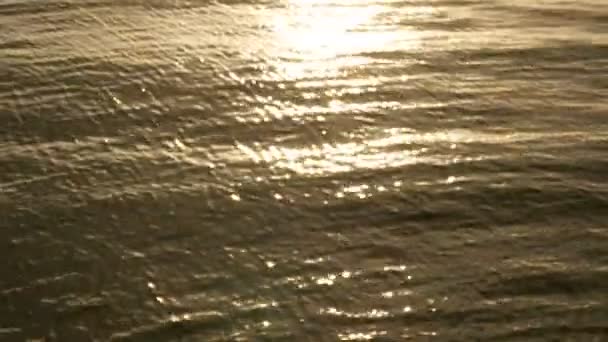 太陽光は 夕日の時間に水面の輝きと輝きを反射し 海辺での抽象的なぼやけた背景 高精細と自然の背景の不思議 — ストック動画