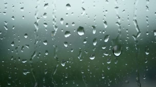 Lluvia Corriendo Sobre Superficie Ventana Marcha Atrás Gota Lluvia Día — Vídeos de Stock