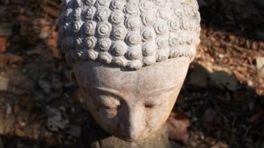 4k görüntü. Eski ibadetin sakin ve huzurlu yüzü Buda heykelinin başı aydınlatıldı. Chiangmai tarih tapınağında Buda heykeli. Chiang Mai Province, Tayland , Asya