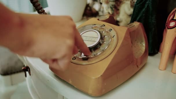 People Use Finger Dialing Retro Rotary Vintage Style Telephone Film — Stock Video