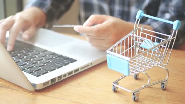 Görüntü Online Bankacılık Alışveriş Kavramı Kadın Bir Kredi Kartı Alışveriş — Stok video