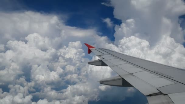 Imagens Viajando Pelo Vista Aérea Através Uma Janela Avião Asa — Vídeo de Stock