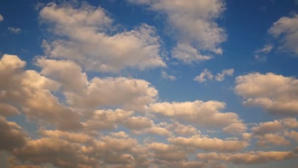 Footage White Puffy Orange Color Clouds Float Summer Blue Sky — Stock Video