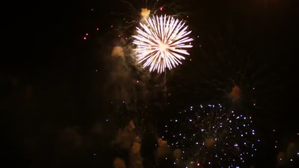 Πλάνα Από Κοντινό Πλάνο Πραγματικά Πολύχρωμα Πυροτεχνήματα Φεστιβάλ Φως Πάνω — Αρχείο Βίντεο
