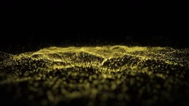 Vågrörelse Abstrakt Partiklar Guldstoft Med Stjärnor Svart Bakgrund Bakgrund Guld — Stockvideo