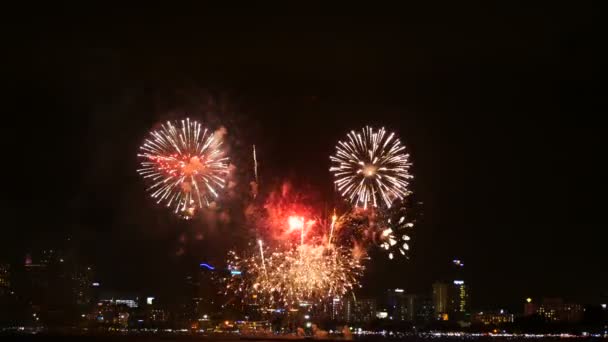 Footage Real Fireworks Festival Sky Celebration Night City View Background — Stock Video