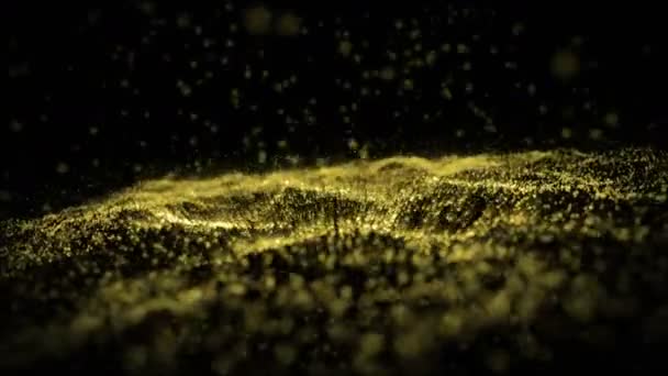 Wave Motion Abstract Van Deeltjes Goud Stof Met Sterren Zwarte — Stockvideo