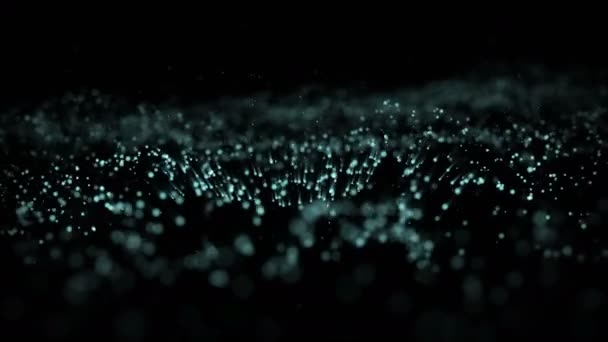 Κυματοειδές Κίνηση Απόσπασμα Των Σωματιδίων Μπλε Σκόνη Αστέρια Μαύρο Φόντο — Αρχείο Βίντεο