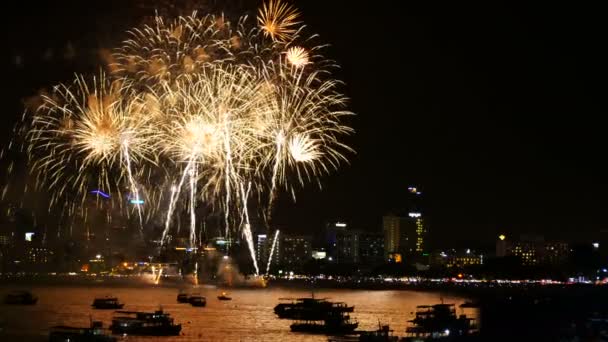 Filmagem Verdadeiro Festival Fogos Artifício Céu Para Celebração Noite Com — Vídeo de Stock