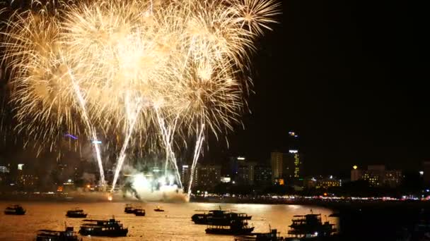 Beelden Van Echt Vuurwerk Festival Lucht Avonds Vieren Met Uitzicht — Stockvideo