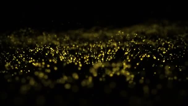 Wave Motion Abstract Particles Gold Dust Stars Black Background Background — Stock Video