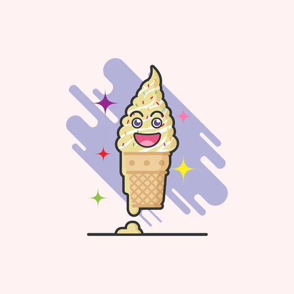 Милый Мультфильм Ванильного Вкуса Мороженое Конус Белом Фоне Эмоциями Счастливое — стоковый вектор