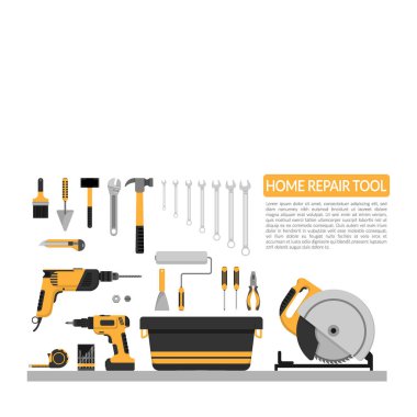 Diy ev onarım çalışma araçları vektör logo tasarım şablonu kümesi. ev onarım afiş, inşaat, onarım simgeleri. ev yenileme ve inşaat için el aletleri. düz tasarım, Eps10 vektör illüstrasyon