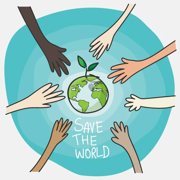 World Environment Day Sustainable Environment Concept People Volunteer Hands Planting — Stock Vector